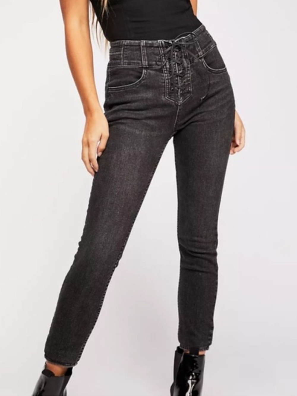 We The Free Black Lace-Up Skinny Jeans